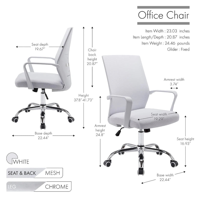 Porthos Home Brio Swivel Office Chair, Mesh Back, Adjustable Height