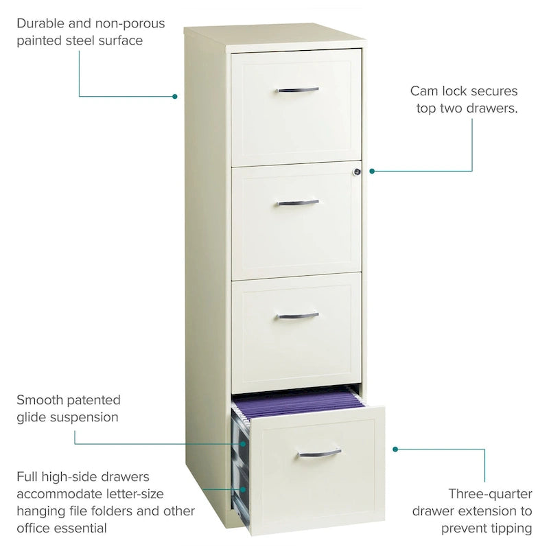 Space Solutions Pearl White 4 Drawer Metal Vertical File Cabinet