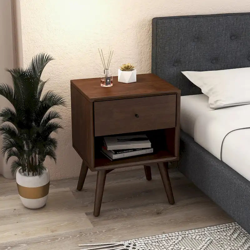 Novel Mid Century Modern Walnut Nightstand Bed Side Tables