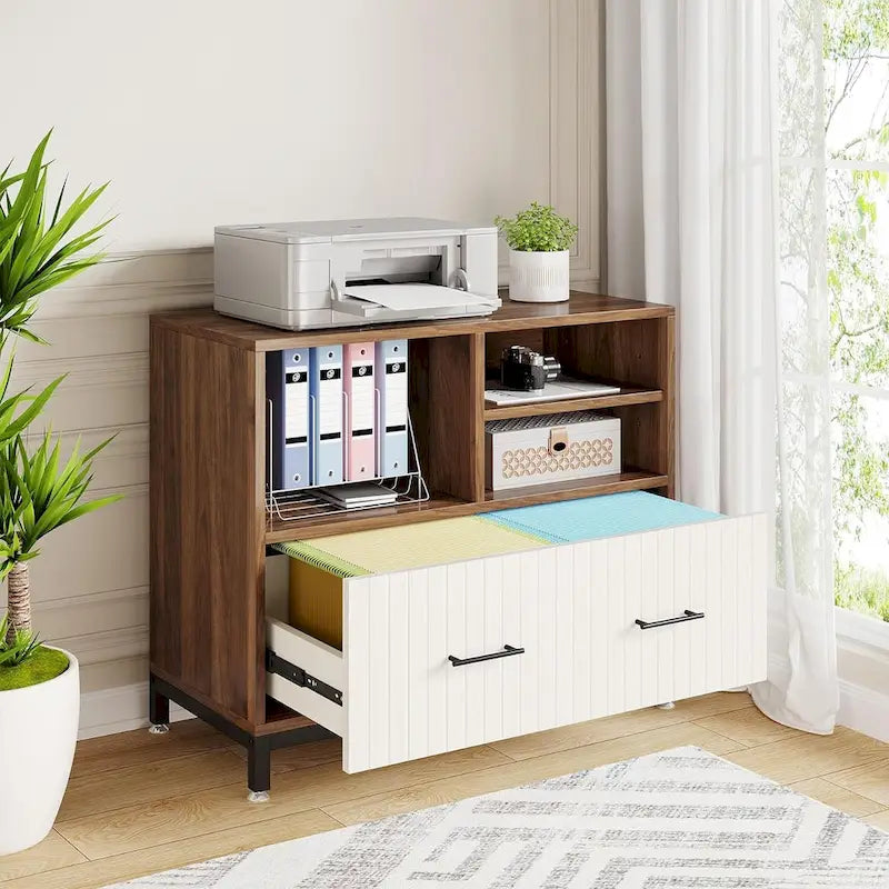 Wood Lateral File Cabinet with Drawer for Letter or A4 Size Files