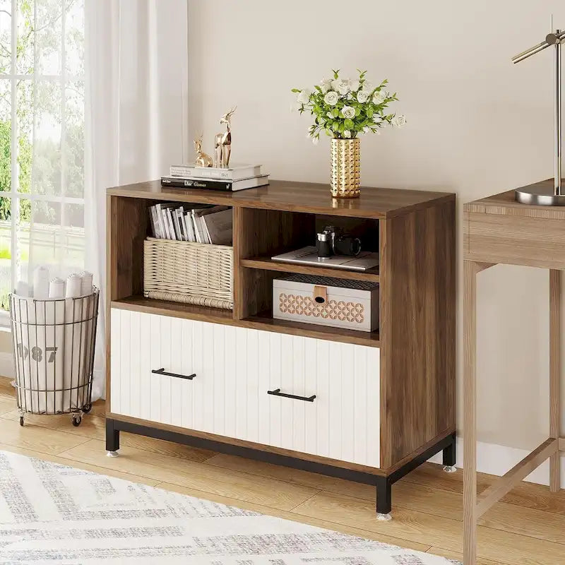 Wood Lateral File Cabinet with Drawer for Letter or A4 Size Files