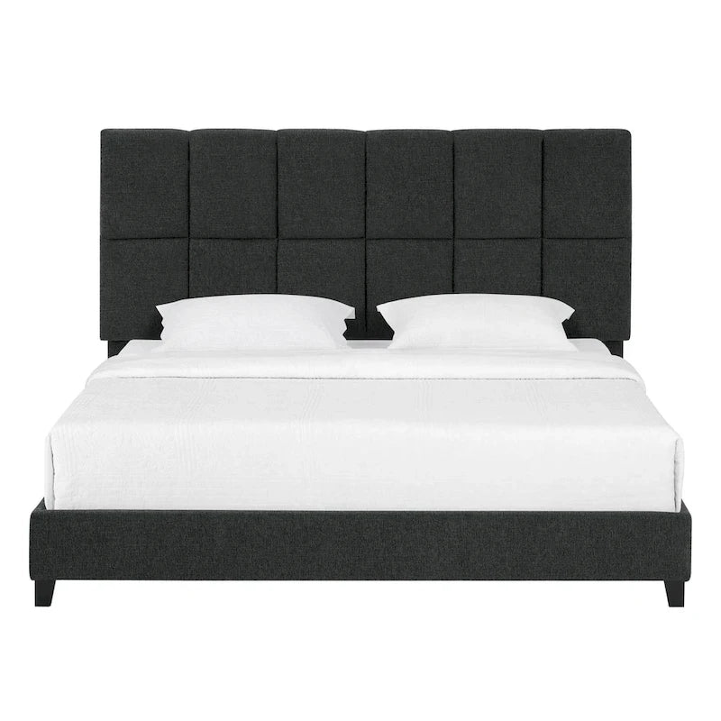Bridgevine Home Tall Granite Dark Grey Square Headboard Upholstered Platform Bed