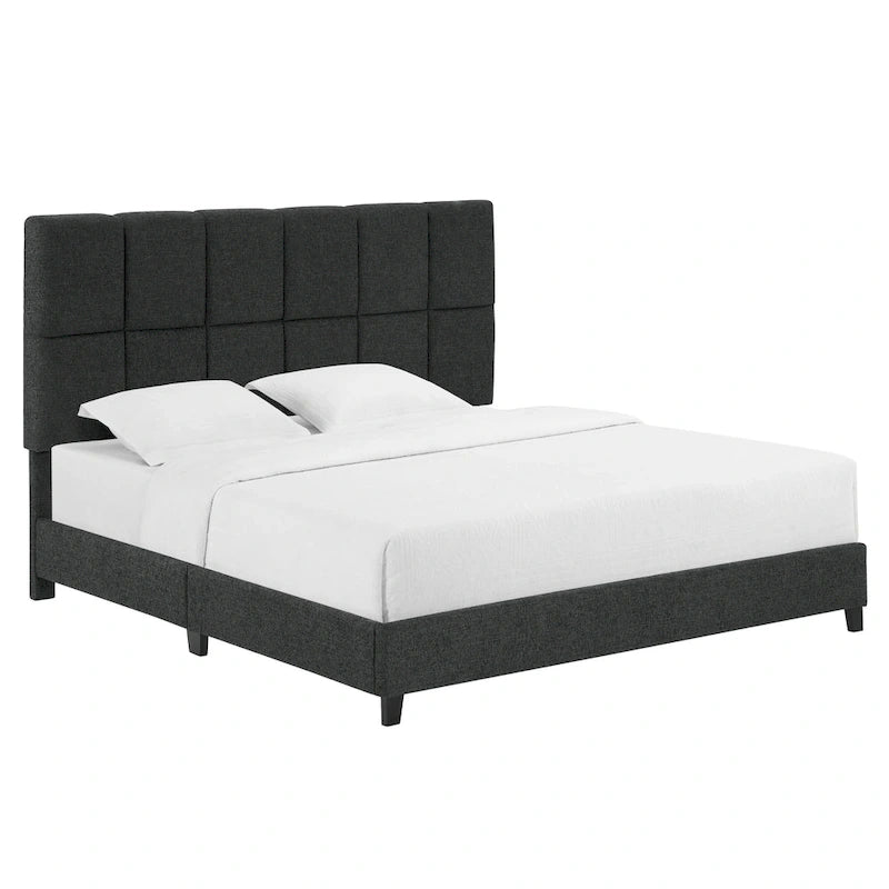 Bridgevine Home Tall Granite Dark Grey Square Headboard Upholstered Platform Bed