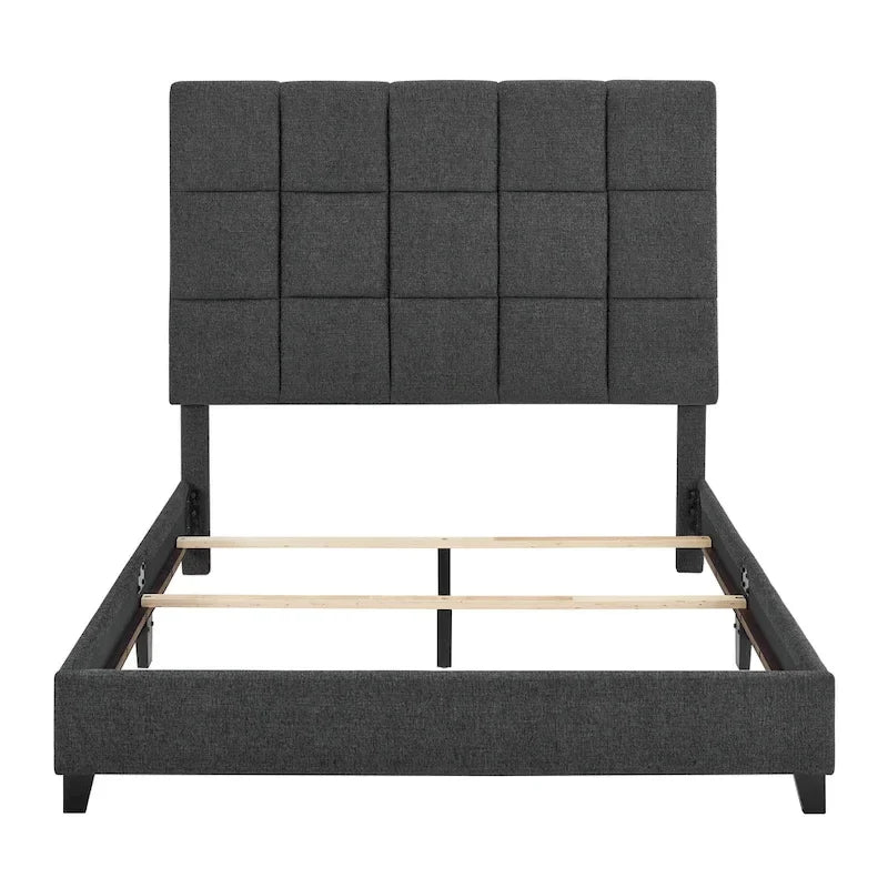 Bridgevine Home Tall Granite Dark Grey Square Headboard Upholstered Platform Bed