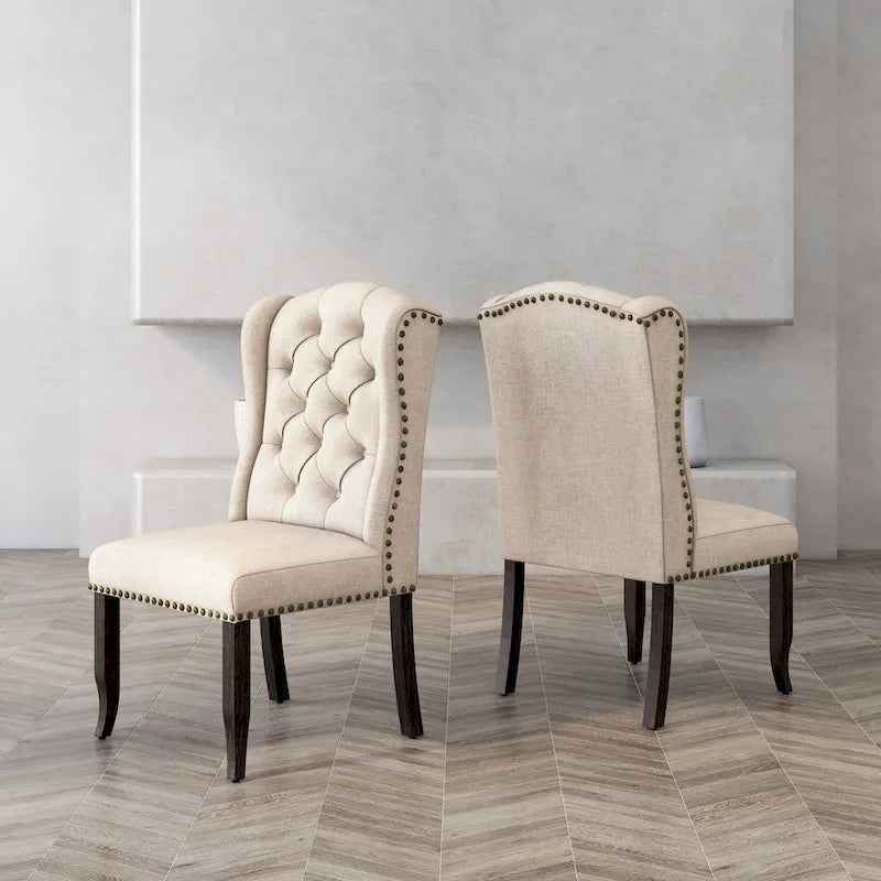 DH LUX Traditional Button-Tufted Set of 2 Dining Chairs by Denhour