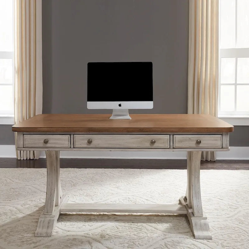 Farmhouse Reimagined Antique White with Chestnut Writing Desk