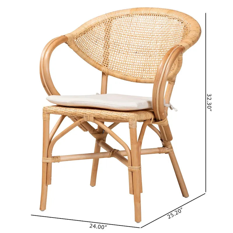 Varick Bohemian Natural Brown Finished Rattan Dining Chair
