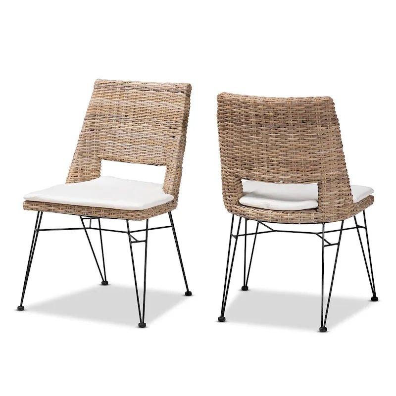Nafaro Bohemian Rattan/ Metal 2-Piece Dining Chair Set with Cushion