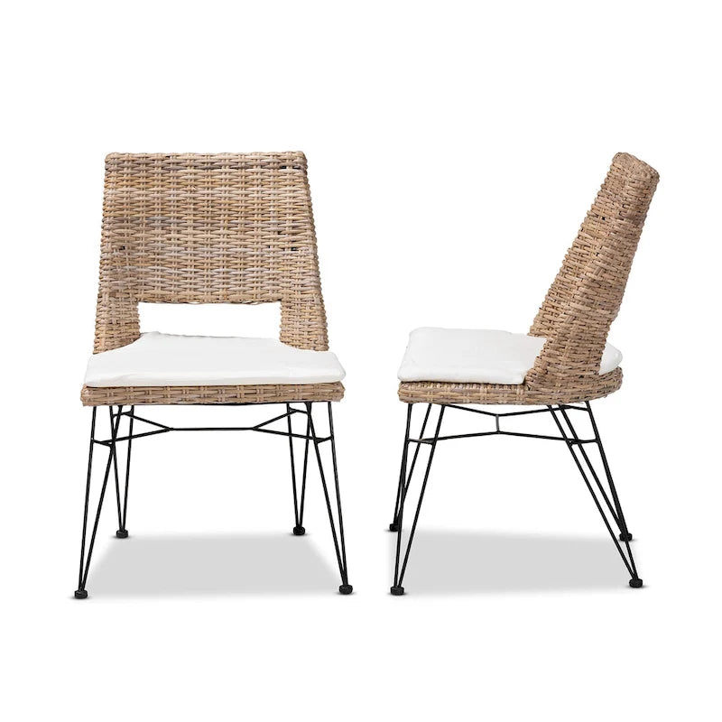 Nafaro Bohemian Rattan/ Metal 2-Piece Dining Chair Set with Cushion