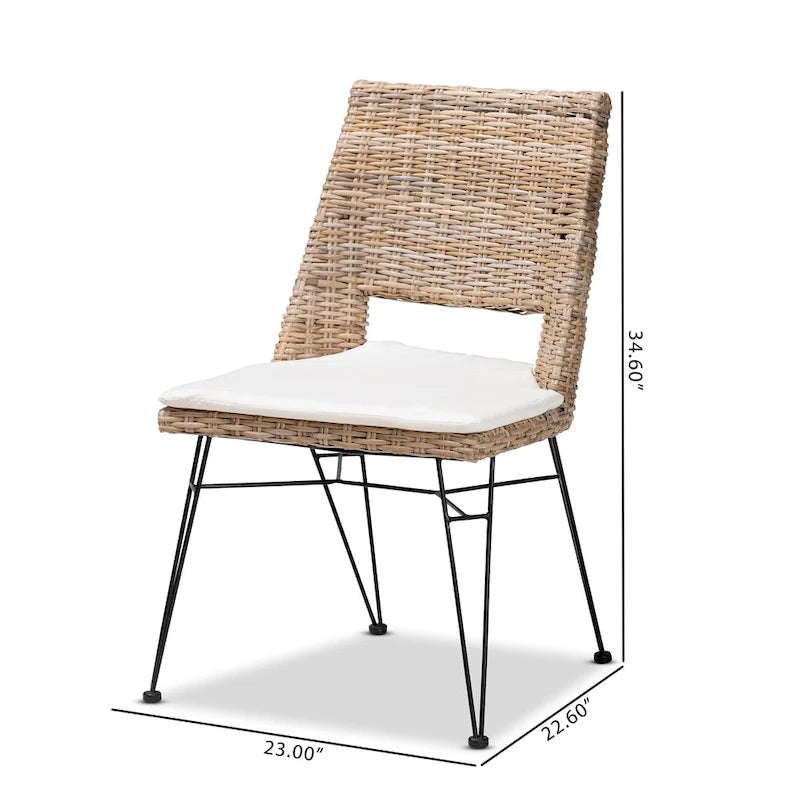 Nafaro Bohemian Rattan/ Metal 2-Piece Dining Chair Set with Cushion