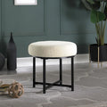 Round Upholstered top Ottoman on metal frame - Cream Faux Sheepskin