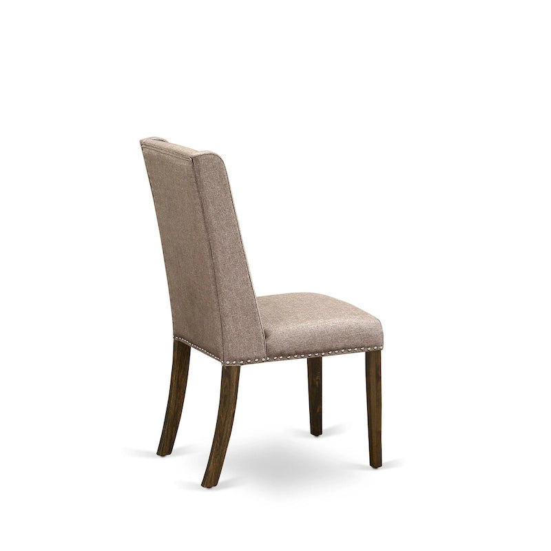 East West Furniture Dining Table Set- a Kitchen Table and Dark Khaki Linen Fabric Chairs, Distressed Jacobean (Pieces Option)