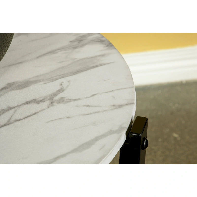 Myranda Faux White Marble and Black End Table