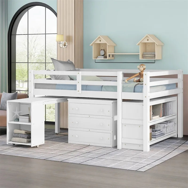 Harper & Bright Designs Wood Twin Low Study Loft Bed