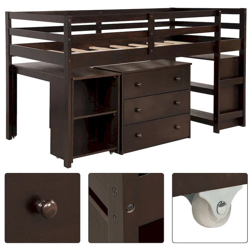 Harper & Bright Designs Wood Twin Low Study Loft Bed