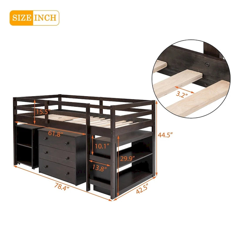 Harper & Bright Designs Wood Twin Low Study Loft Bed