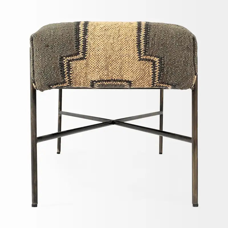 Avery I Olive & Beige Upholstered Patterned Seat Accent Bench - 55W x 17D x 18H