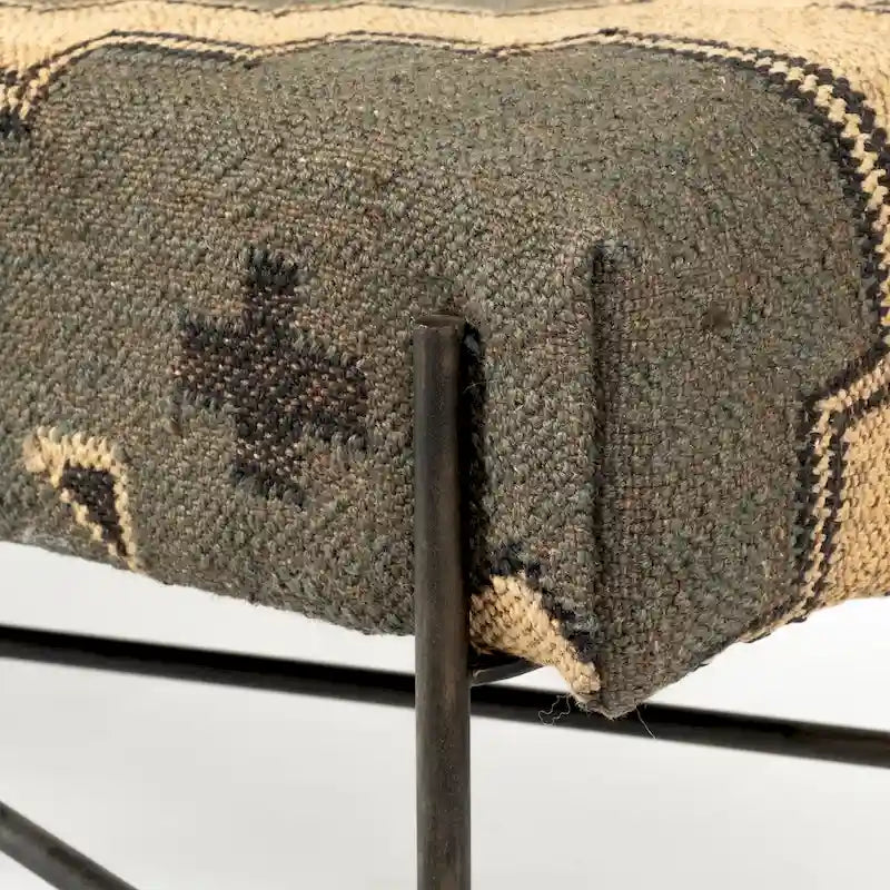 Avery I Olive & Beige Upholstered Patterned Seat Accent Bench - 55W x 17D x 18H
