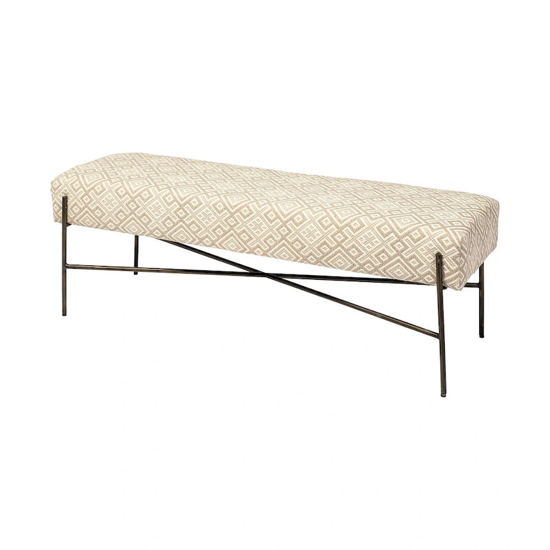 Avery I Olive & Beige Upholstered Patterned Seat Accent Bench - 55W x 17D x 18H