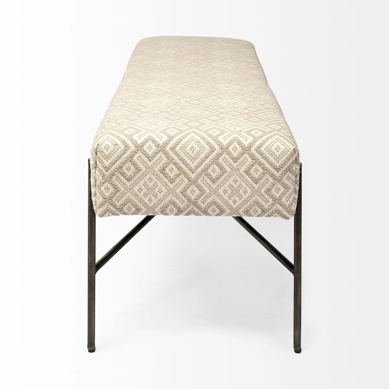 Avery I Olive & Beige Upholstered Patterned Seat Accent Bench - 55W x 17D x 18H