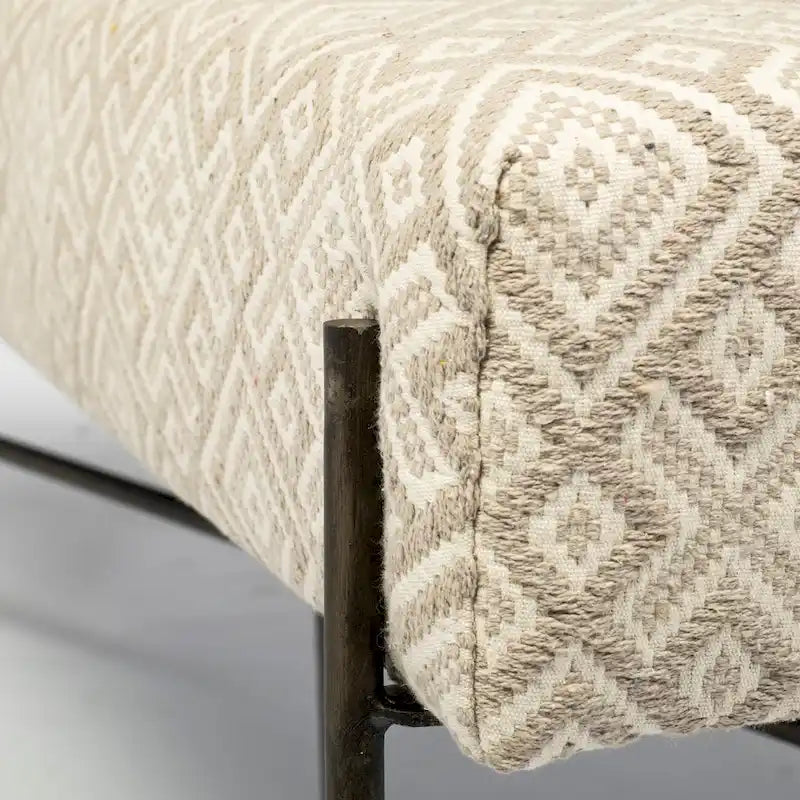 Avery I Olive & Beige Upholstered Patterned Seat Accent Bench - 55W x 17D x 18H