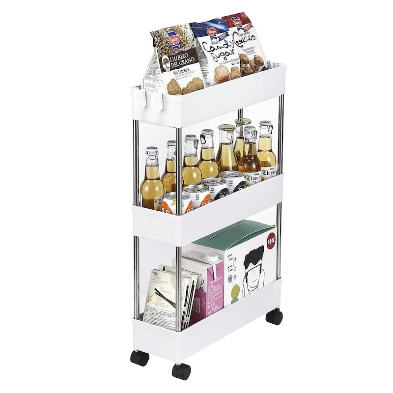 3/4-Layer Mobile Multi-functional Slim Storage Cart,White