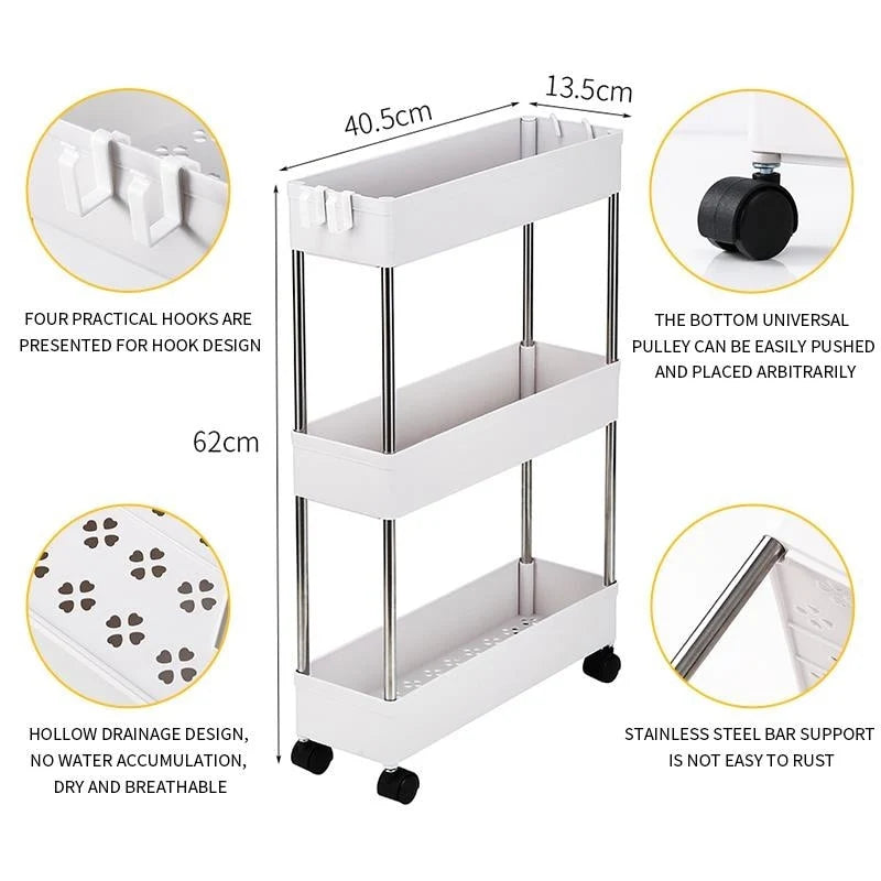 3/4-Layer Mobile Multi-functional Slim Storage Cart,White