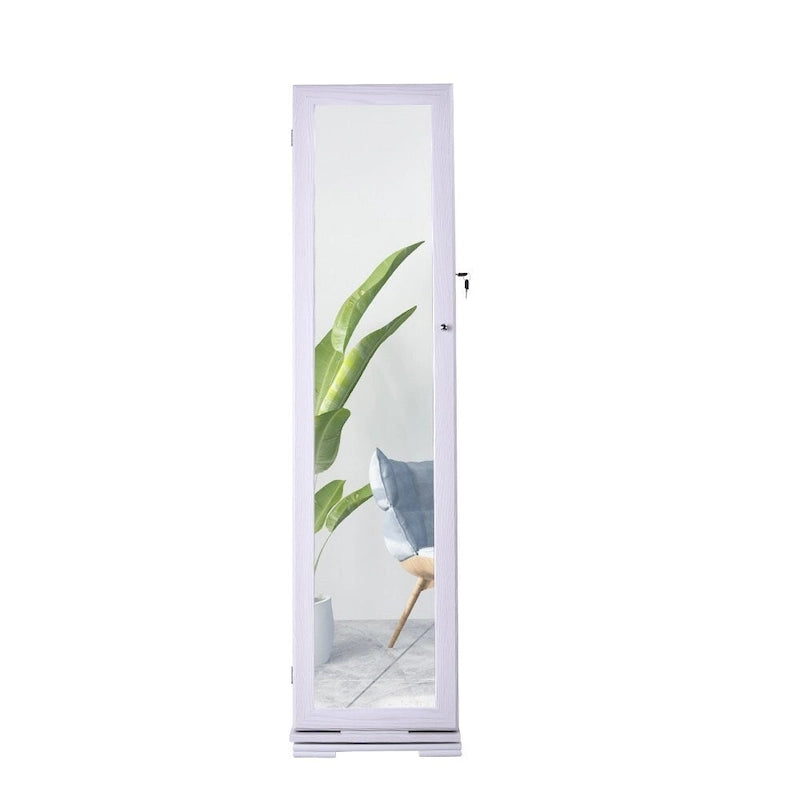 360 Degree Rotation Full-Body Mirror Cabinet Storage Jewelry Storage White