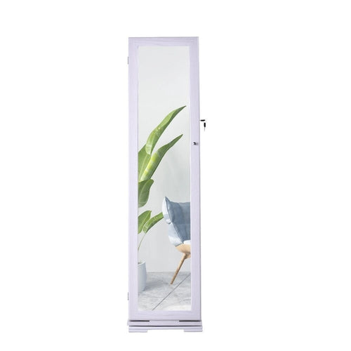 360 Degree Rotation Full-Body Mirror Cabinet Storage Jewelry Storage White