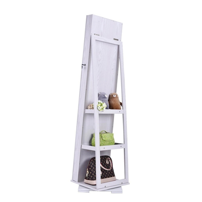 360 Degree Rotation Full-Body Mirror Cabinet Storage Jewelry Storage White