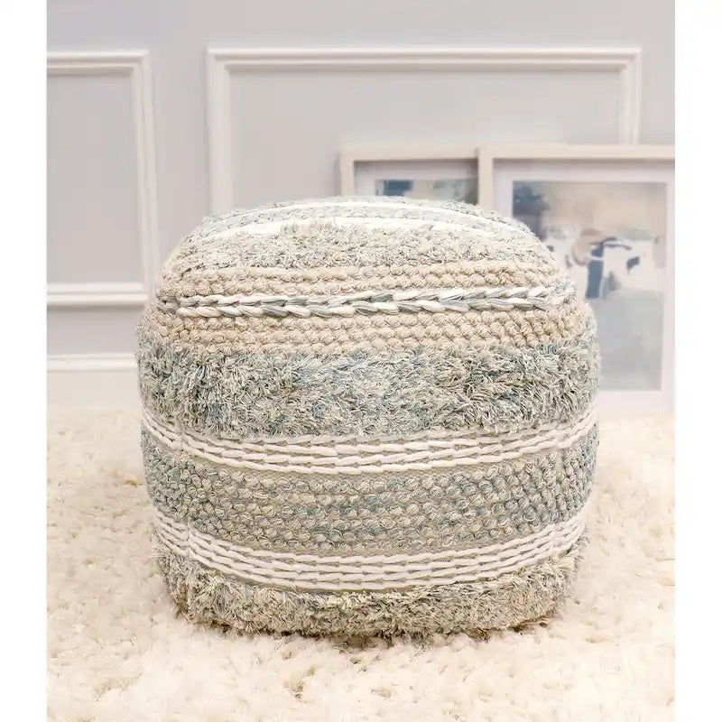 Pasargad Home Grandcanyon Braided Cotton Pouf, 20 Beige