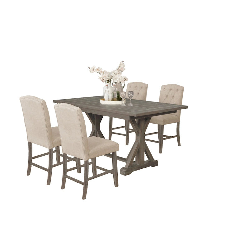 Best Quality Furniture 5-Piece Wood Dining Set Counter Height Linen