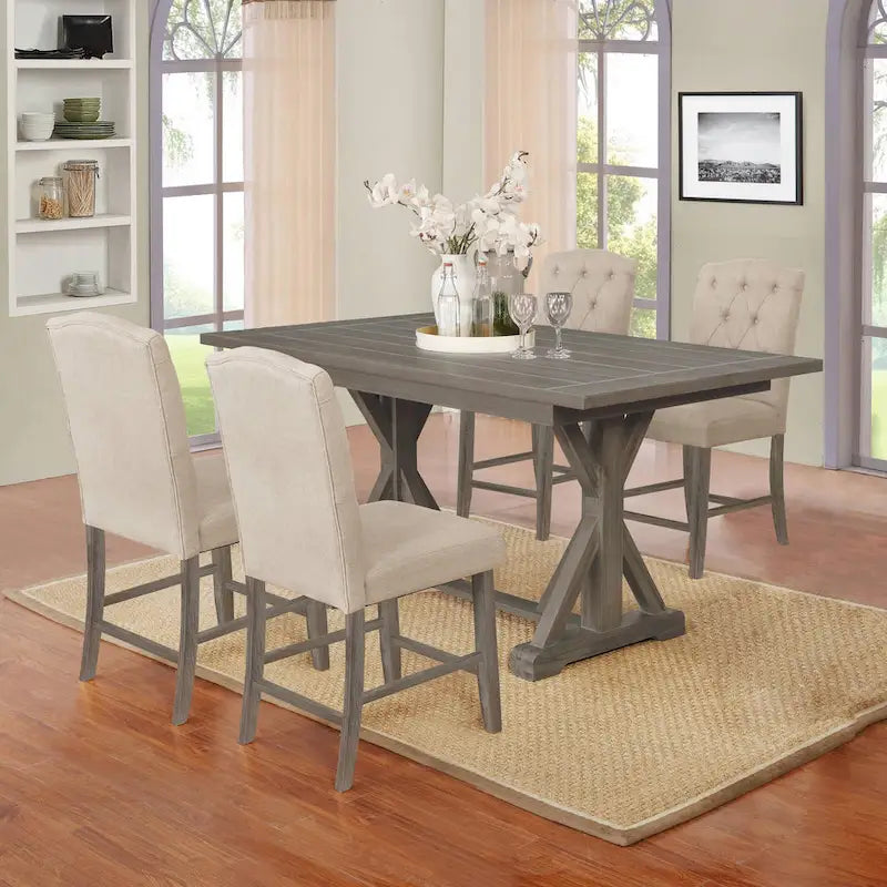 Best Quality Furniture 5-Piece Wood Dining Set Counter Height Linen