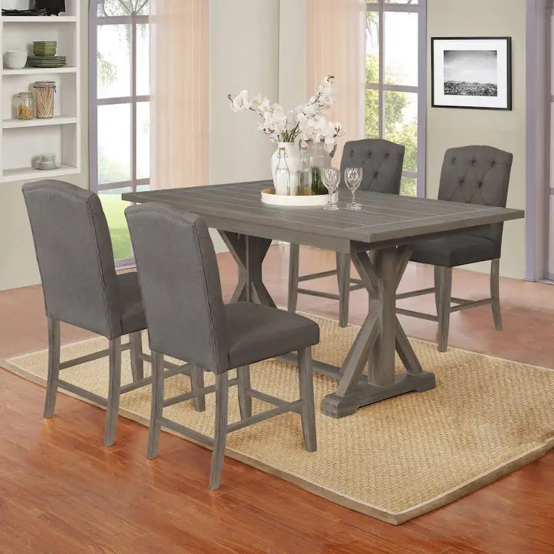 Best Quality Furniture 5-Piece Wood Dining Set Counter Height Linen