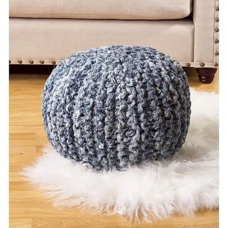 Denim Twisted Rope Pouf Ottoman