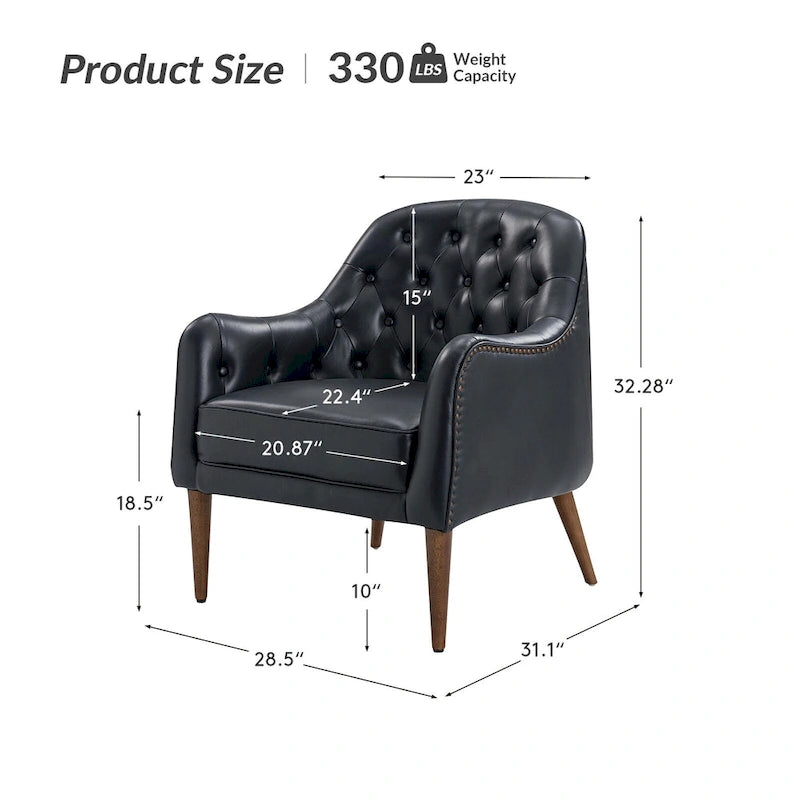Melisa Classic Genuine Leather Wood Legs Barrel Chair With Tufted Back By HULALA HOME