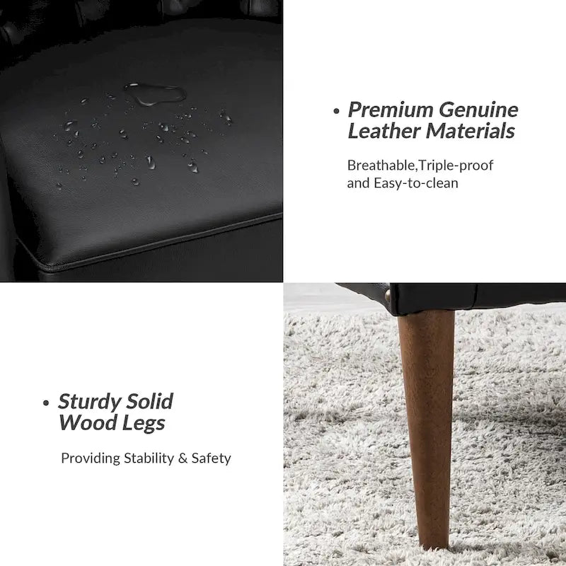Melisa Classic Genuine Leather Wood Legs Barrel Chair With Tufted Back By HULALA HOME