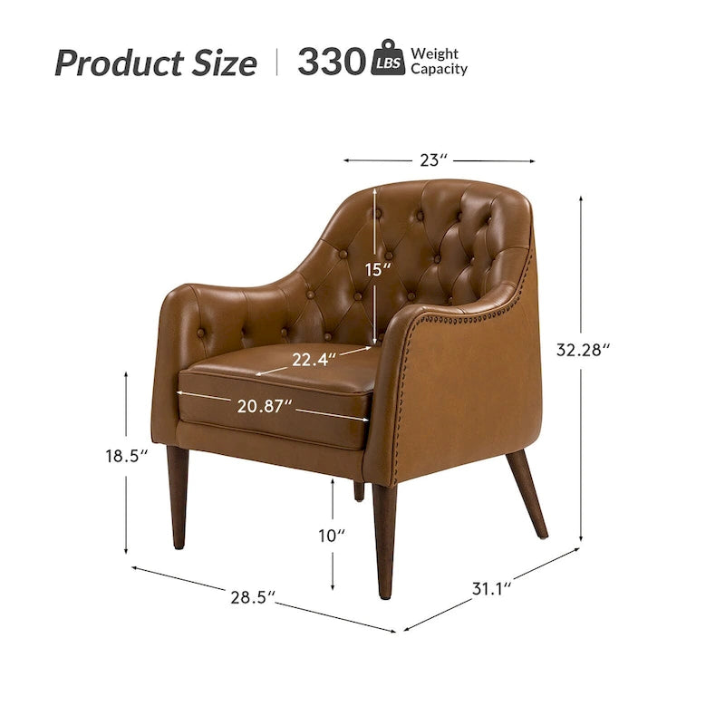 Melisa Classic Genuine Leather Wood Legs Barrel Chair With Tufted Back By HULALA HOME