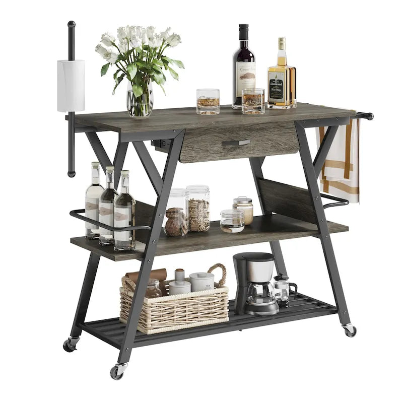 41.7 inch Wide Rolling Kitchen Island with Drawer - 41.7 inch