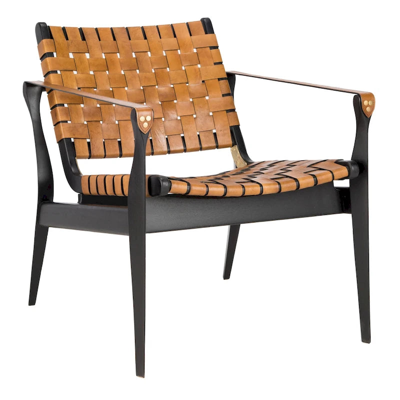 SAFAVIEH Couture Zenica Leather Safari Chair - 24.5 W x 30 L x 30 H - 25W x 30D x 30H