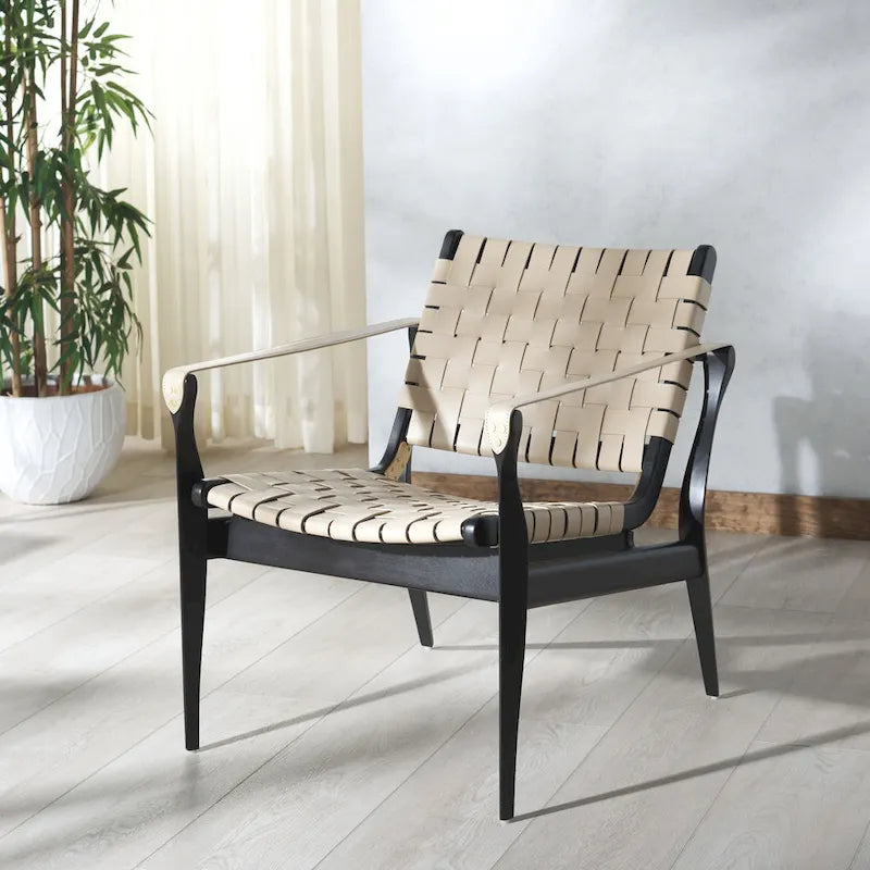 SAFAVIEH Couture Zenica Leather Safari Chair - 24.5 W x 30 L x 30 H - 25W x 30D x 30H