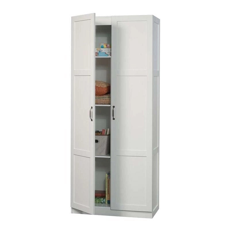 White Wardrobe Storage Cabinet with 4 Shelves and Panel Doors - 16D x 30W x 71H