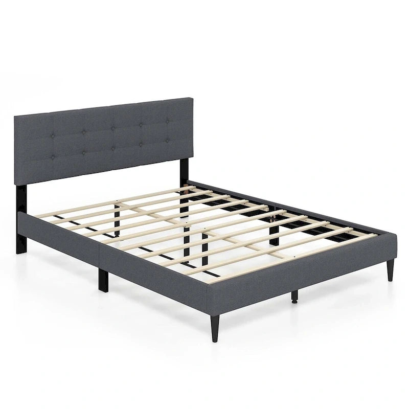 Costway Queen Upholstered Platform Bed Mattress Foundation Button