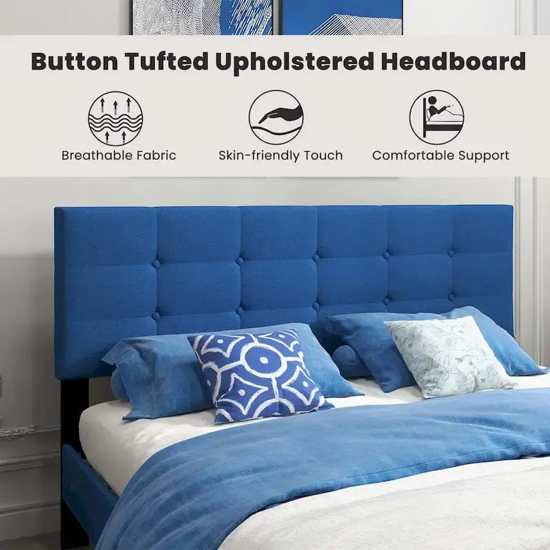 Costway Queen Upholstered Platform Bed Mattress Foundation Button