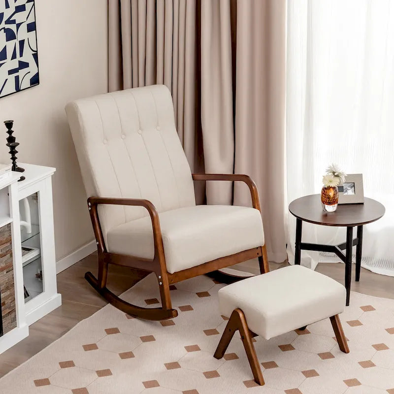 Costway Rocking Chair with Ottoman Upholstered Fabric Glider Rocker - See Details