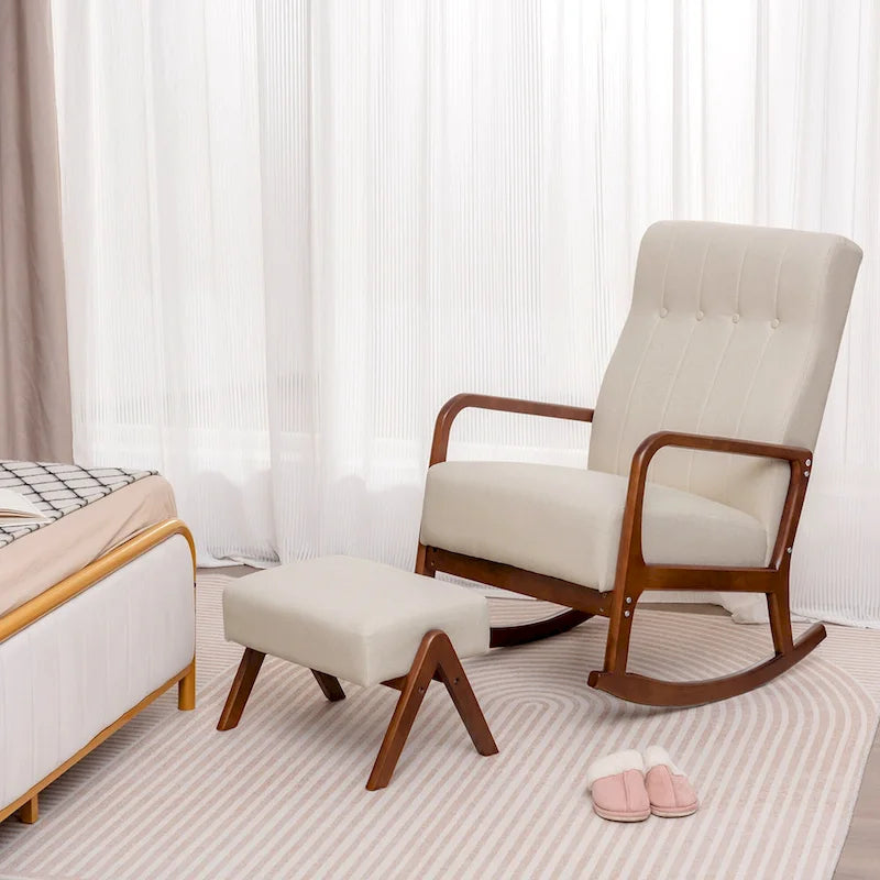 Costway Rocking Chair with Ottoman Upholstered Fabric Glider Rocker - See Details