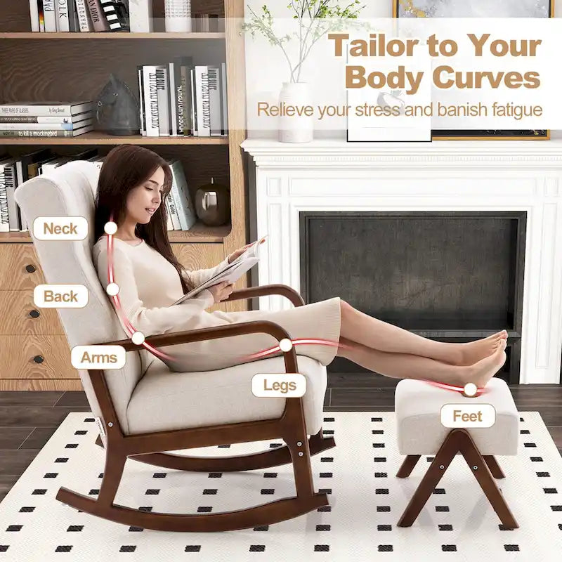 Costway Rocking Chair with Ottoman Upholstered Fabric Glider Rocker - See Details
