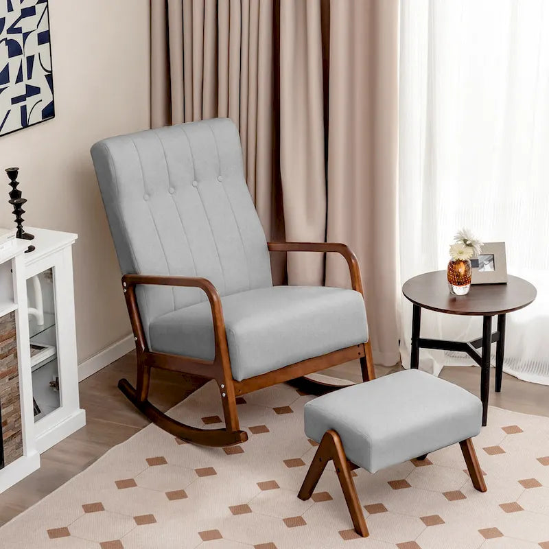 Costway Rocking Chair with Ottoman Upholstered Fabric Glider Rocker - See Details