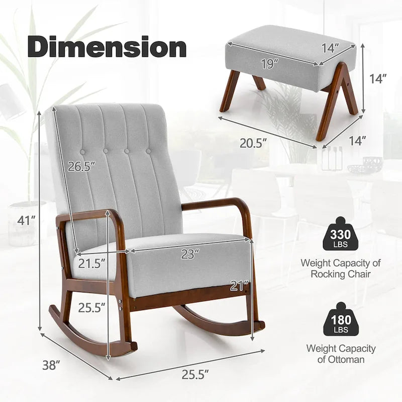 Costway Rocking Chair with Ottoman Upholstered Fabric Glider Rocker - See Details