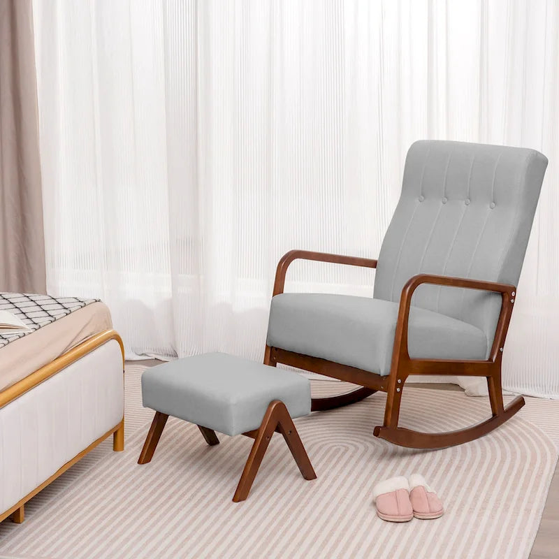 Costway Rocking Chair with Ottoman Upholstered Fabric Glider Rocker - See Details